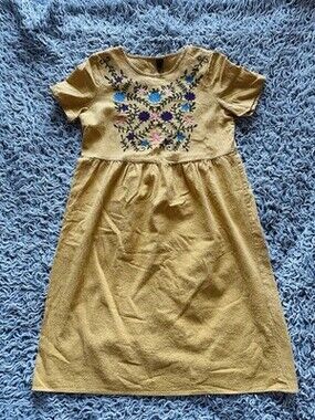 Emery Rose Women's Mustard Floral Embroidered Dress Size Xs